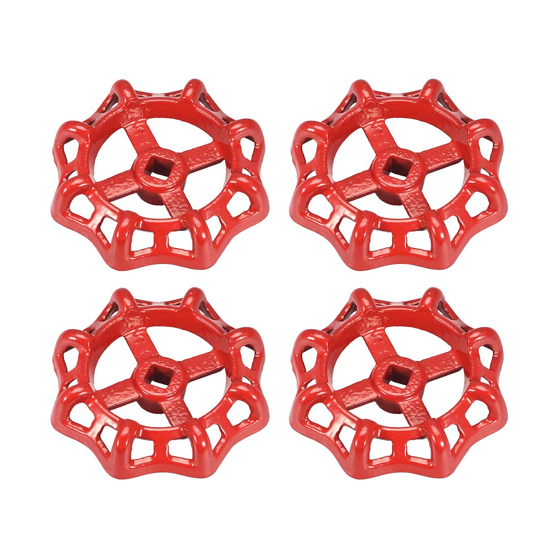sourcing map Metal Outside Faucet Round Wheel Handle, Square Broach 10x10mm, Wheel OD 98mm Paint Cast Steel Red 4Pcs
