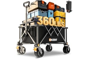 Hikzest Collapsible Wagon Cart Foldable, 360LBS Heavy Duty Utility Wagon, Beach Wagon with Wider Wheels, Portable Grocery Cart for Camping, Shopping, Garden, Sports, Black