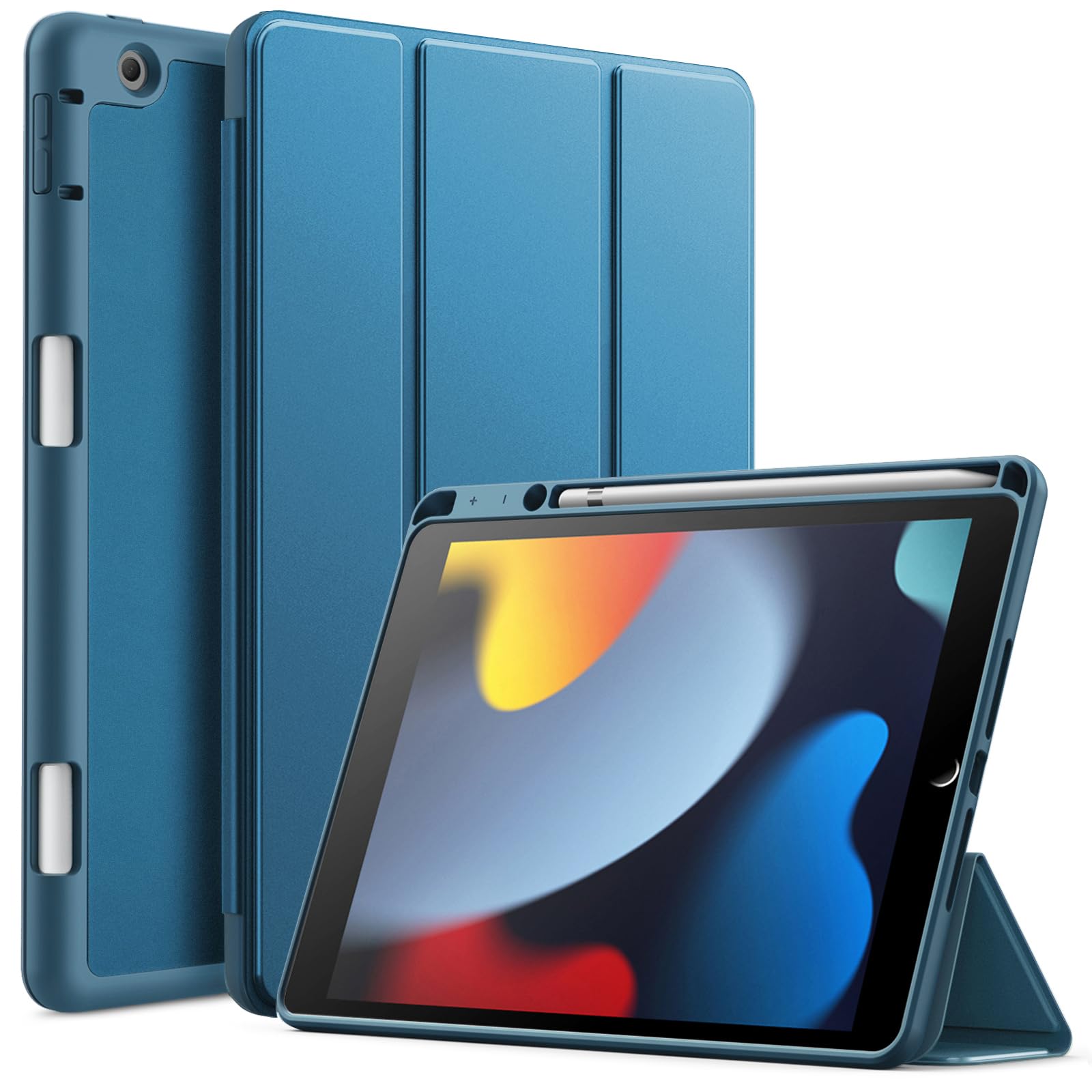 JETech Case for iPad 10.2 Inch 2021/2020/2019 (9th/8th/7th) Model with Pencil Holder, Slim Tablet Cover with Soft TPU Back, Auto Wake/Sleep (Teal)