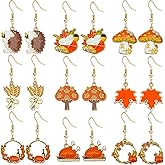 MALOYANVE 9 Pairs Thanksgiving Earrings for Women Cute Mushroom hedgehog turkey Autumn Atmosphere colorful Dangle Earrings Thanksgiving Party Jewelry Gifts