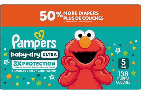 Pampers Baby Dry Ultra Diapers, Size 5 (20-37 lbs), 138 Count, Absorbent Disposable Diapers