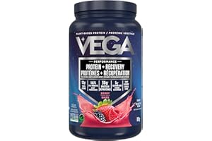 Vega Sport Vegan Protein Powder + Recovery - 30g Plant Based Protein per Serving, Berry, 19 Servings, 5g BCAAs, Probiotics, N