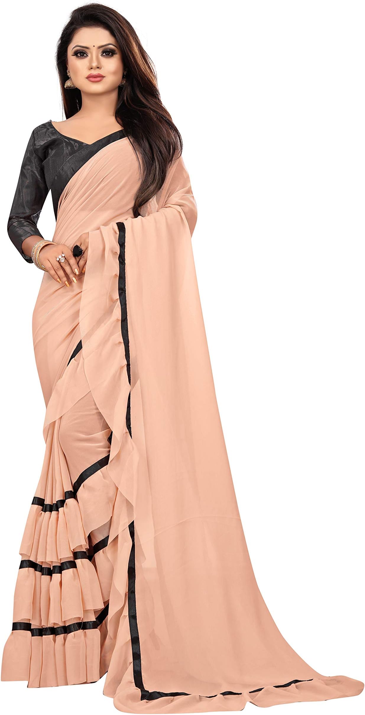 Aldwych Georgette Frill Ruffle Saree with Blouse Pieces
