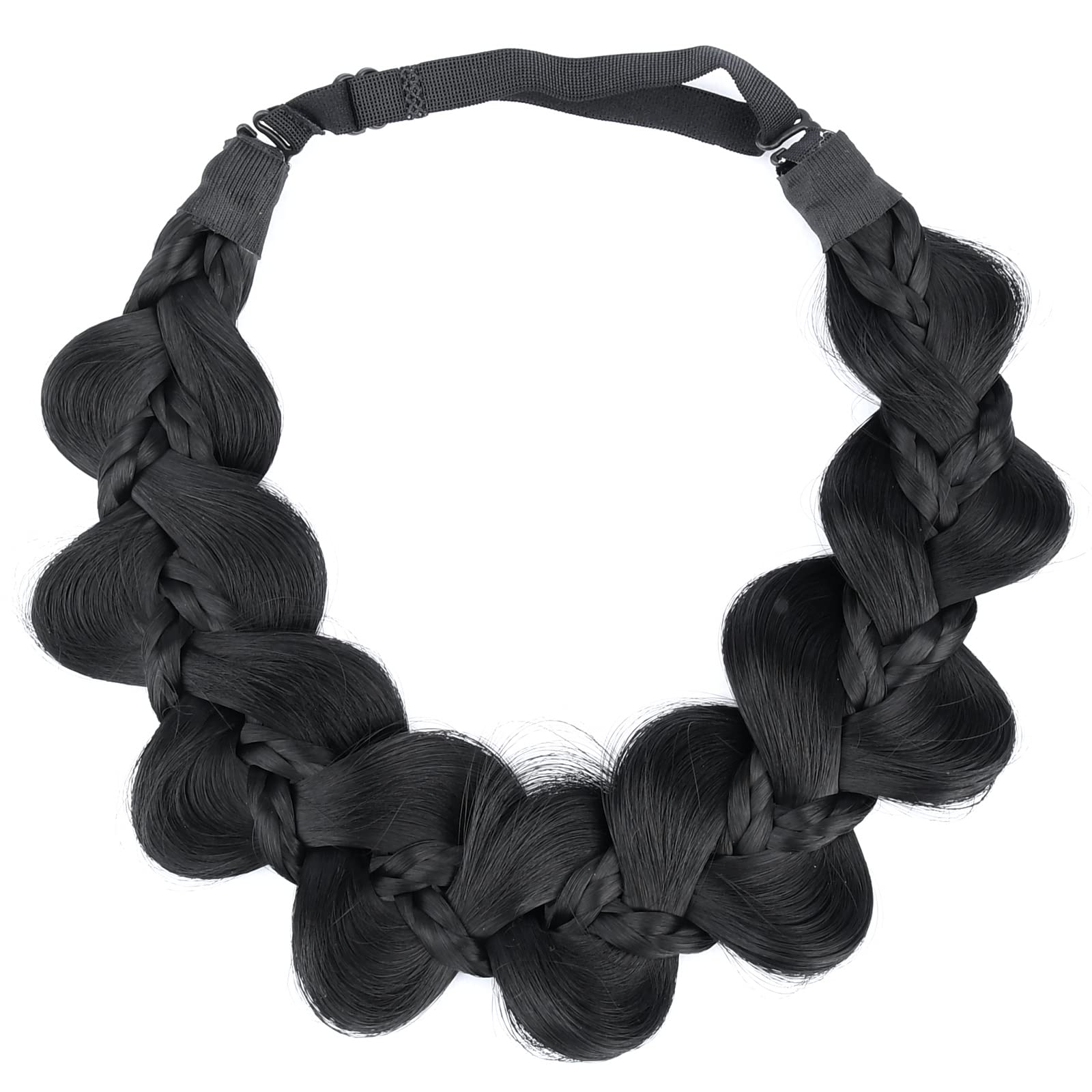 Gledola Bridal Hair Accessories Wide Kinky Fishtail Plaited Braids Headband Braided Synthetic Hair Elastic Stretch, for Women, Bride (Black)