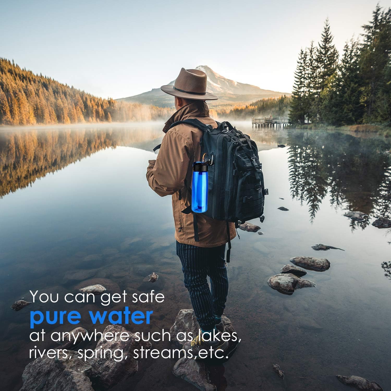 SimPure Water Filter Bottle, Emergency Water Purifier with 4-Stage Integrated Filter Straw for Travel, Camping, Hiking, Backpacking, BPA Free : Sports & Outdoors