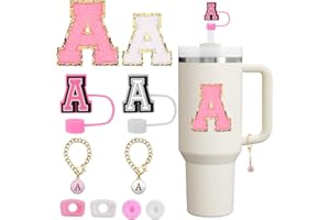 Mity rain 10pcs Set Designed for Stanley Cup Accessories, Straw Cover Cap - Letter Charm - Letter Stickers - Spill Stopper - Leak Stopper, For Stanley 40oz/ 30oz Tumbler Decorations (A)