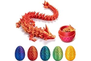 WOONEEKA 3D Printed Dragon Eggs with Dragon Inside Fidget Toys for Adults, 3D Printed Articulated Dragon, Home Office Decor Executive Desk Toys Posable Flexible Crystal Dragon Toy (Red)