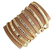 7Pcs Gold Bangle Bracelets for Women Vintage Gold Cuff Bangles Bracelets 14k Gold Plated Multi Layer Stackable Cuff Bracelet Set Trendy Elegance Charms Non Tarnish Minimalist Textured Boho Jewelry for Women