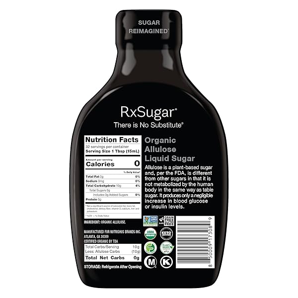 RXSUGAR DELICIOUS PLANT-BASED ORGANIC SINGLE PACK LIQUID SUGAR, 16 OZ | ALLULOSE SWEETENER