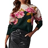 Women's Flower Sweater Crew Neck Casual Long Sleeve Drop Shoulder Pullover Sweaters Knit Top