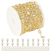 UMAOKANG 3 Yard 18K Gold Plated Brass Chain for Jewelry Making Clear Crystal Jewelry Chain Roll with Jump Rings and Lobster Clasps