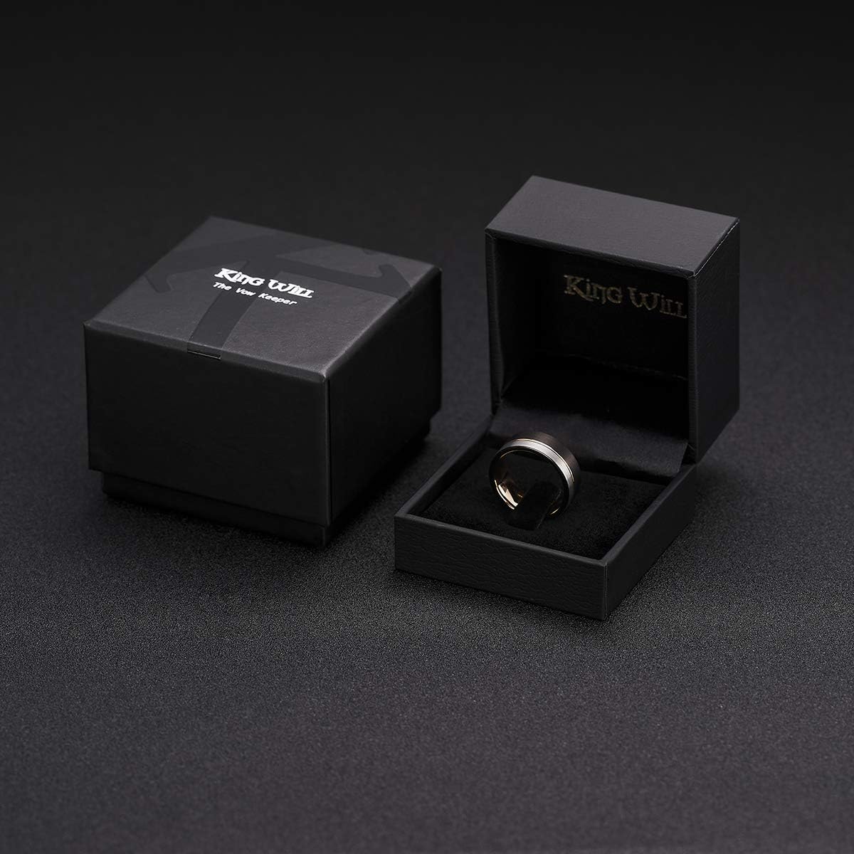 King Will LOOP Tungsten Carbide Wedding Band 6mm/8mm Rose Gold Line Ring Black and Silver Brushed Comfort Fit | 