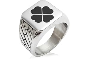 Tioneer Stainless Steel Four Leaf Clover Heart Geometric Pattern Biker Style Polished Ring