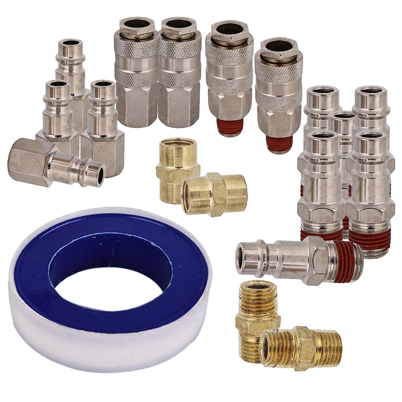 19pcs 1/4" Bsp Air Line Connectors Euro Style Hose Compressor Fittings, Air Compressor Fittings, for Pneumatic Tools, AirPipes Bag