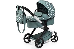 Bayer Design 17058AA Xeo Doll's Pram with Bag, Height-Adjustable Handle, Swivel Slider, Convertible as Doll Jogger, Movable F