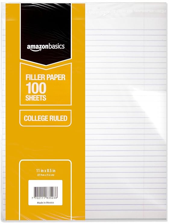AmazonBasics College Ruled Loose Leaf Filler Paper, 100Sheet, 11" x 8.