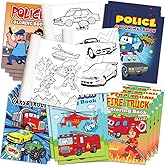 ArtCreativity Police & Firefighter Coloring Books for Kids, Bulk Set of 20, 5 x 7 Inch Small Color Booklets in Assorted Designs, Fun Birthday Party Favors, Educational Art Gifts for Boys and Girls