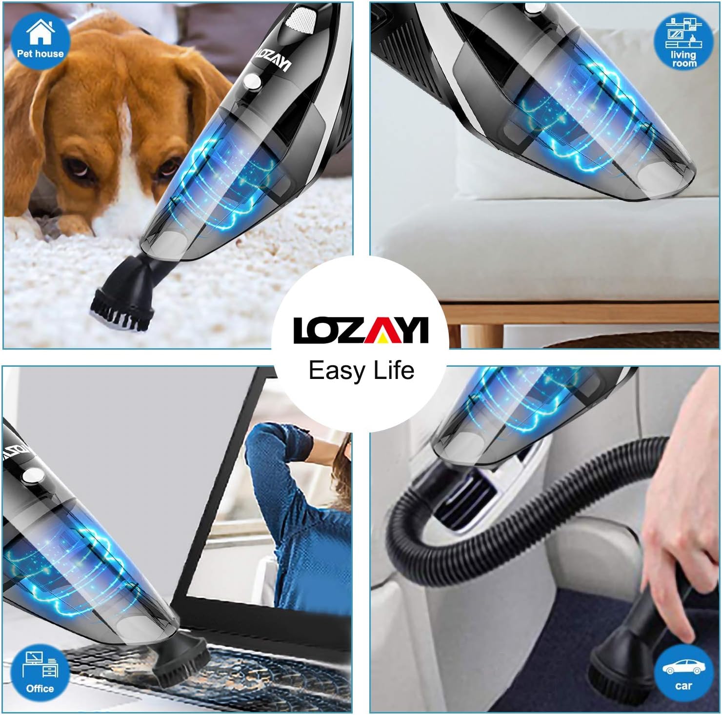 Handheld Vacuum Cordless, LOZAYI Powerful Cyclonic Suction 9KPA Vacuum Cleaner, Portable Hand Vacuum with Stainless Steel HEPA Filter, Li-ion Battery Rechargeable Quick Charge for Home/Car Cleaning -