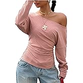 Milumia Women's Y2k Off The Shoulder Striped Tops Long Sleeve Ruched Cinched Waist Tee Shirt Top