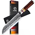 FANTECK Damascus Santoku Knife, 7 Inch Kitchen Knife Ultra Sharp Japanese VG10 67 Layers Stainless Steel Chef Knife,High Carbon Meat Fruit Cutting Knife-Pakkawood Handle,Gift box & Plastic Sheath