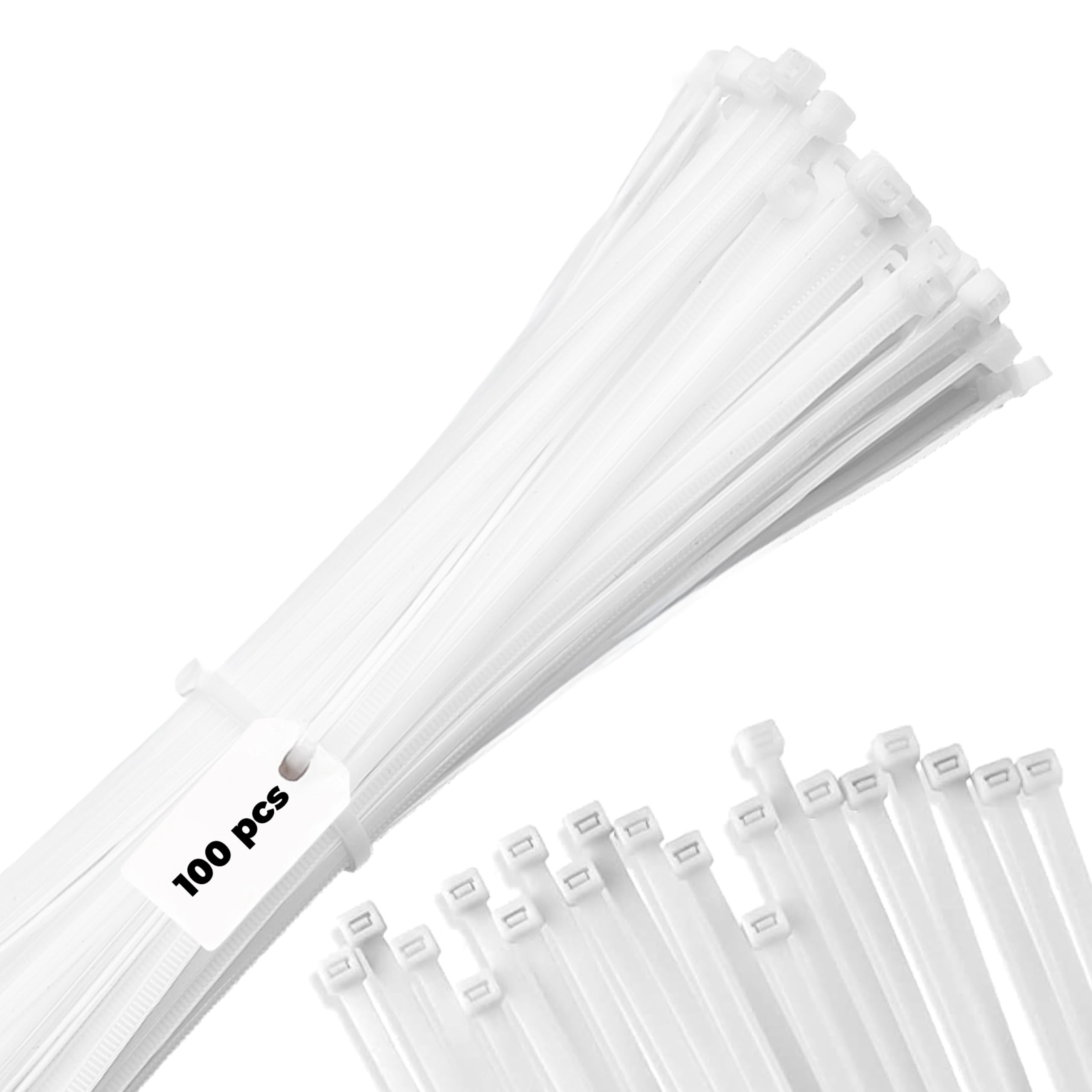 Photo 1 of 12" White Zip Cable Ties (100 Pack), 40lbs Tensile Strength, Heavy Duty, Self-Locking Premium Nylon Cable Wire Ties for Indoor and Outdoor by Bolt Dropper (White)