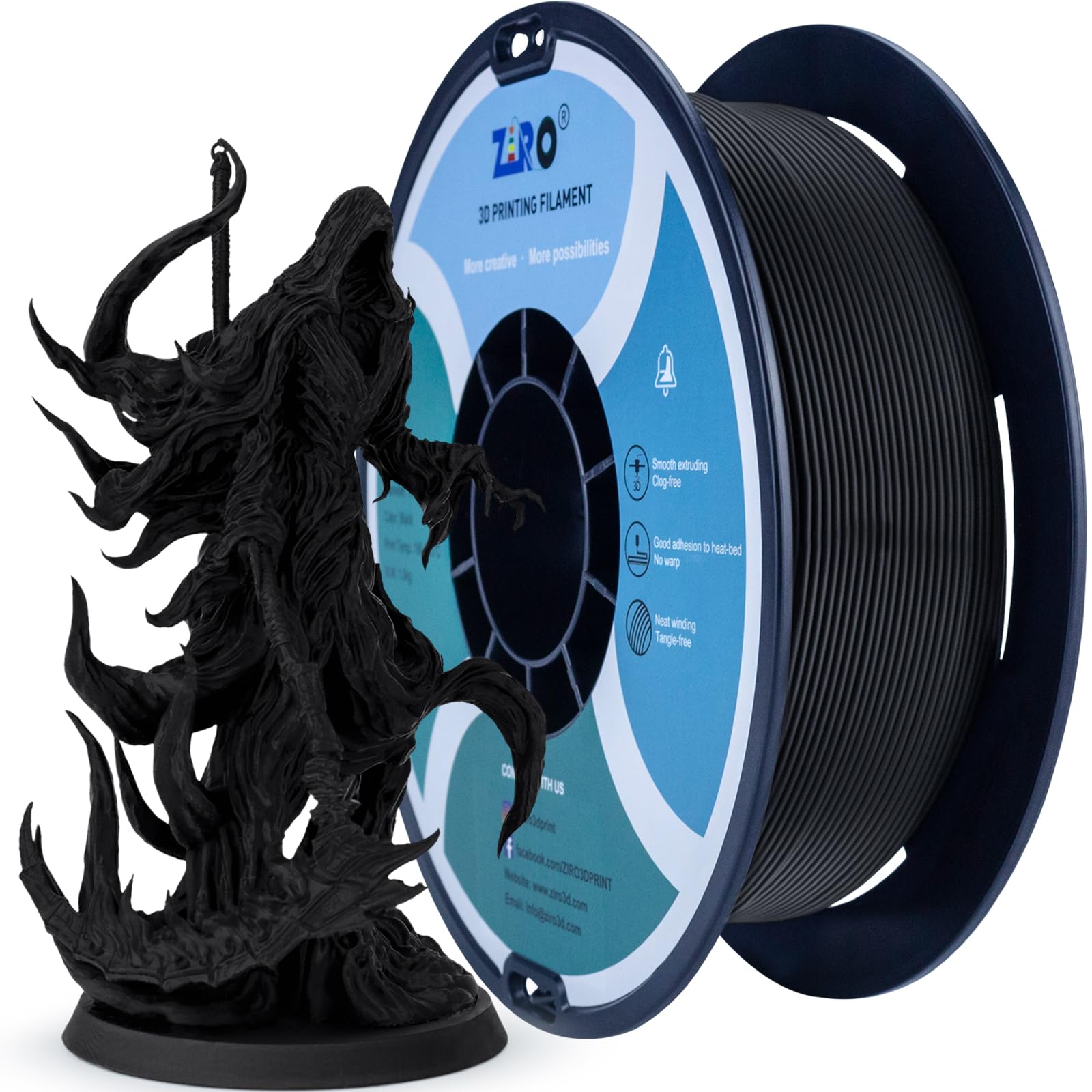 ZIRO Matte PLA Filament 1.75mm,1KG 3D Printer Filament, High Toughness PLA, Dimensional Accuracy +/- 0.03mm, Matte Black