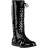 Men's Pro Wrestling Costume Knee High Black Boots - Patent Leather, Flat Lace Up & Zippers, Textured Rubber Soles