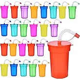 ALINK Plastic Party Cups with Lids and Straws, 24pcs 12 oz Neon Sipper Cups, Colorful Party Favor Cups for Birthday, Holiday, Events, Party Decoration Supplies