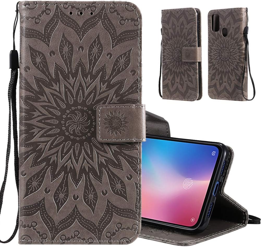 MRSTERUS Samsung Galaxy M30S Case,Sun Flower PU Leather Wallet Purse Credit Card Holders Magnetic Flip Folio TPU Soft Bumper Ultra Slim Cover for Samsung Galaxy M30S Sun Flower- Gray KT