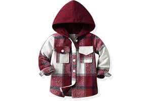 Winzik Toddler Boys Long Sleeve Button Down Shirt, Kids Baby Boys Girls Flannel Shirts Christmas Plaid Dress Shirt 1-10Y