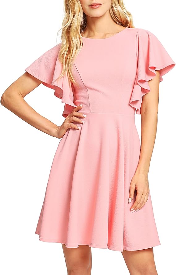 Romwe Women's Stretchy A Line Swing Flared Skater Cocktail Party Dress Pink XS best women's spring dresses