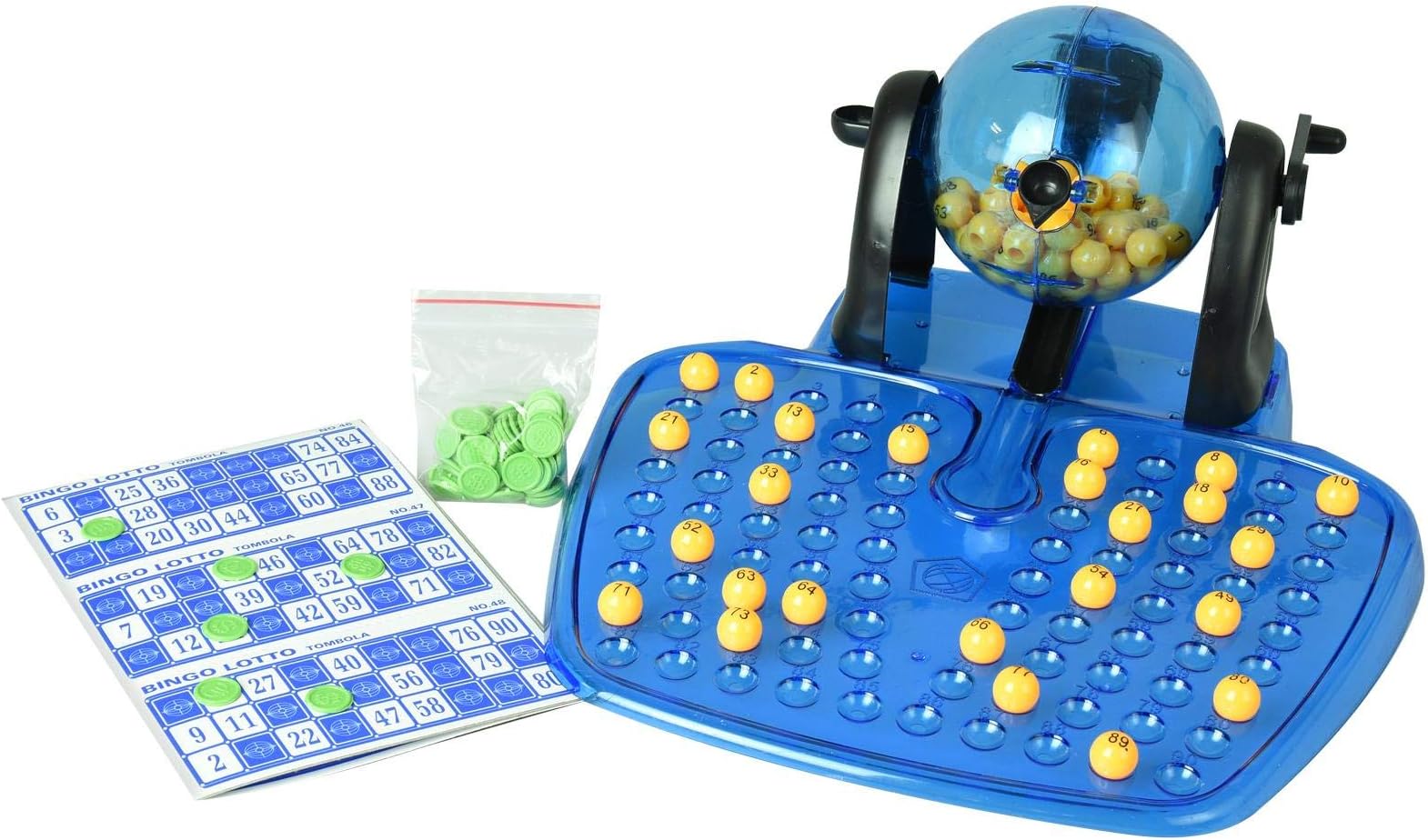 New Large Traditional Bingo Game Family Revolving Ball Dispenser Set Board Machine Numbered 90 Balls 48 Cards Lotto Games Adults Children Kids Games