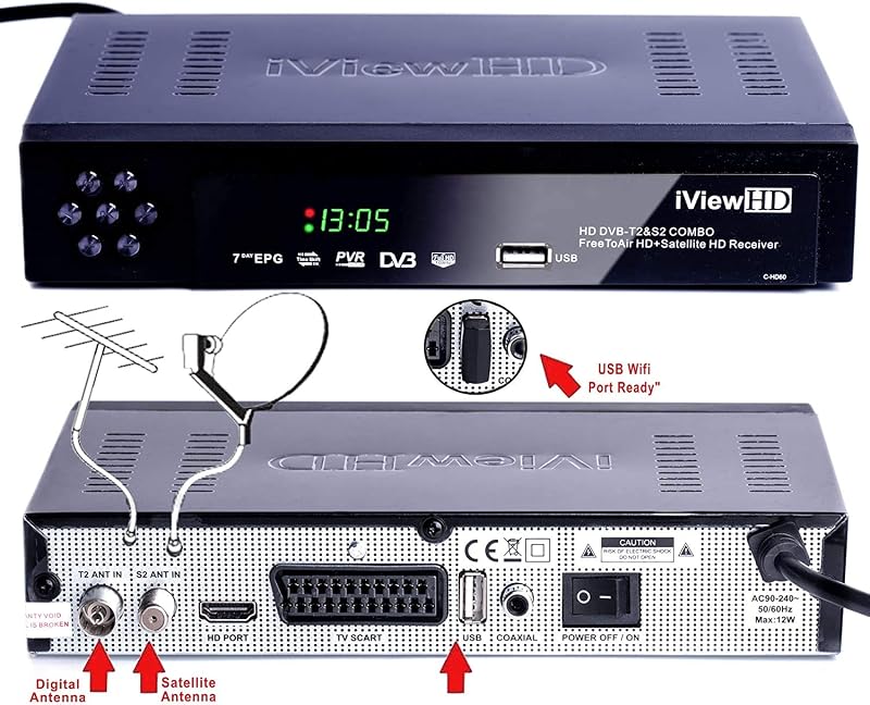 iView-HD FULL HD Freeview Satellite Receiver Combo Dish Records USB