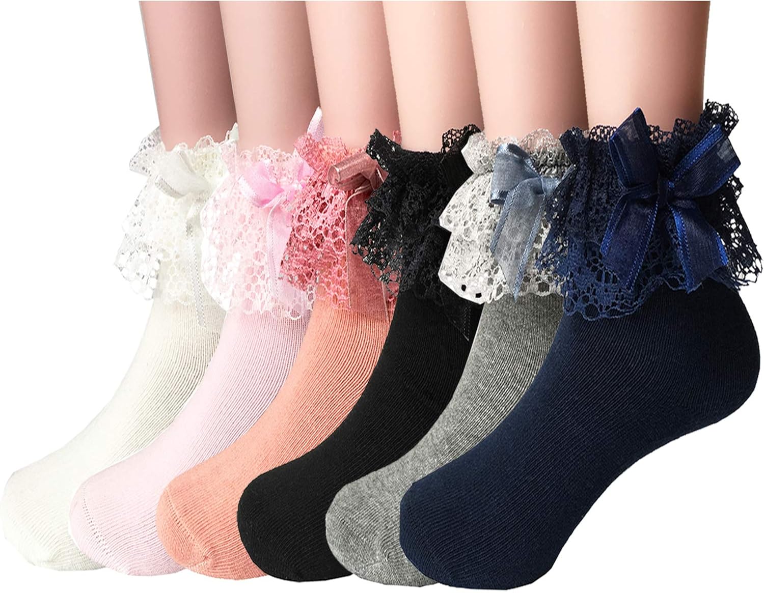 Little Girls Socks, Cotton Sweet Bowknot Ruffle Lace Top Dress Princess