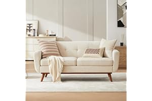Kingfun 65.2" W Loveseat Sofa, Mid Century Modern Decor Love Seat Couches for Living Room, Button Tufted Upholstered Furniture, Solid & Easy to Install Small Couch for Bedroom Office Apartment, Beige