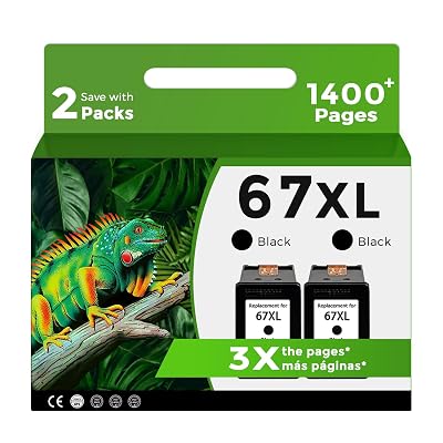 Relcolor 67XL Black Ink Cartridge Replacement for HP 67 XL 2 Pack for HP67 HP67XL for 2855e 2827e 2700 2755e 4100 4255e 6400 2852e 2752e 2700e 4227e 4100e 4155e 6455e 6000 6400e 2742e 2734e 6458e 4200