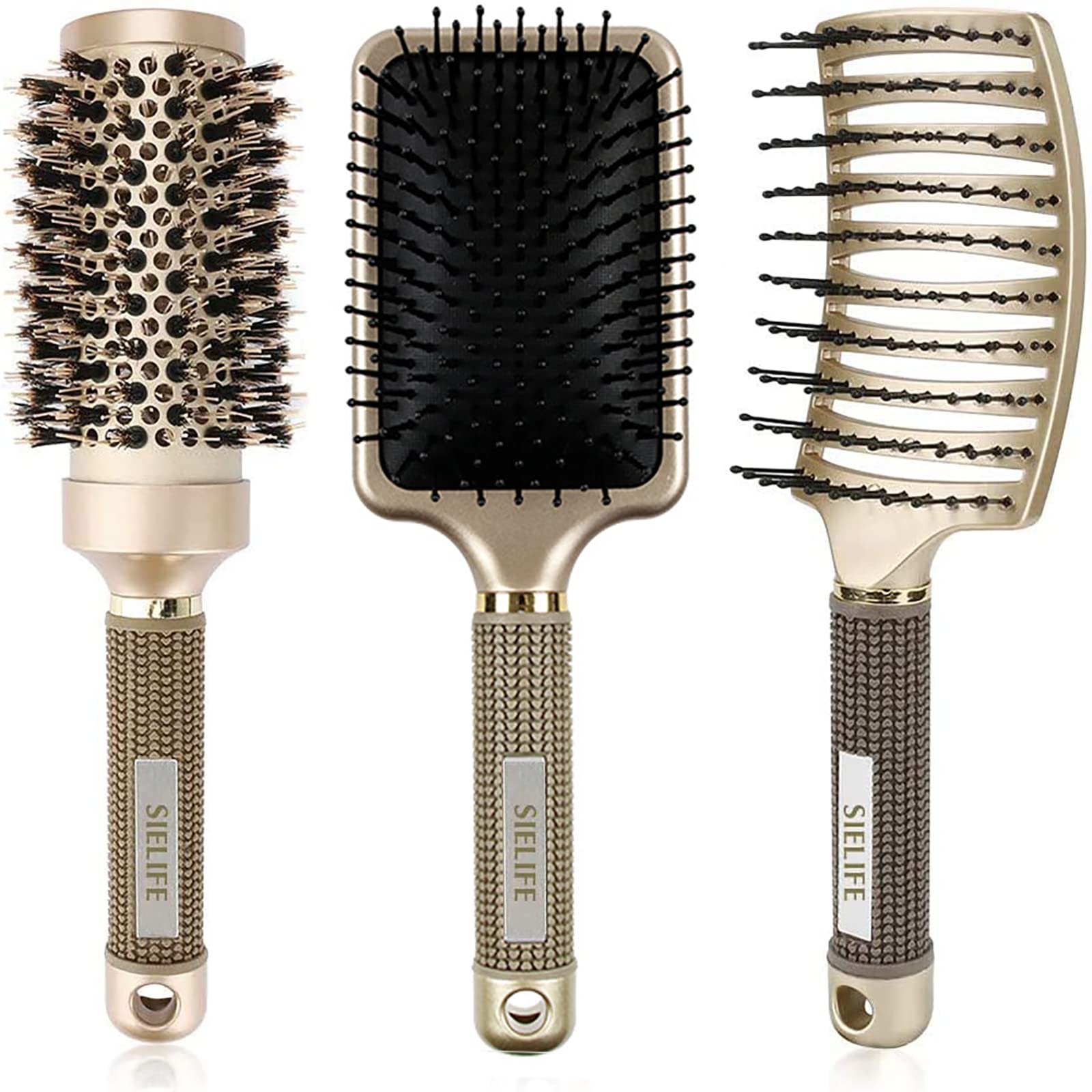 Hair Brush Set, Vented Hair Brush 3Pcs Set for Blow Drying, Detangling, Smoothing Wet, Short, Long, Thick, Thin, Curly Hair of Women Men Kids