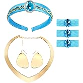 Pterosauria Princess Costume Accessories for Women girls include headband Gold Necklace and Earrings Hair Ties Halloween Dress Up Cosplay Party Supplies(7PCS)