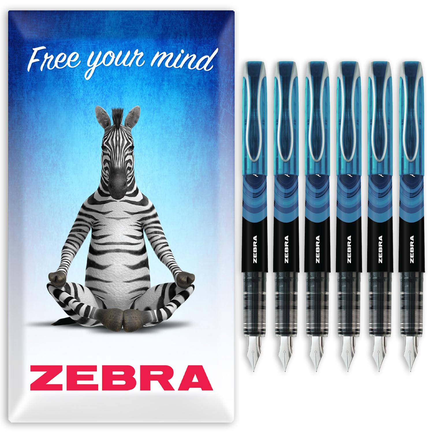 Zebra Fuente - Disposable Fountain Pen - Purple Ink - Pack of 6 (Light Blue)