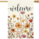 ARGOOFG Fall Floral House Flag 28x40 Inch Double Sided Outside, Autumn Flowers Welcome Large Garden Flags Seasonal Yard Outdoor Decoration