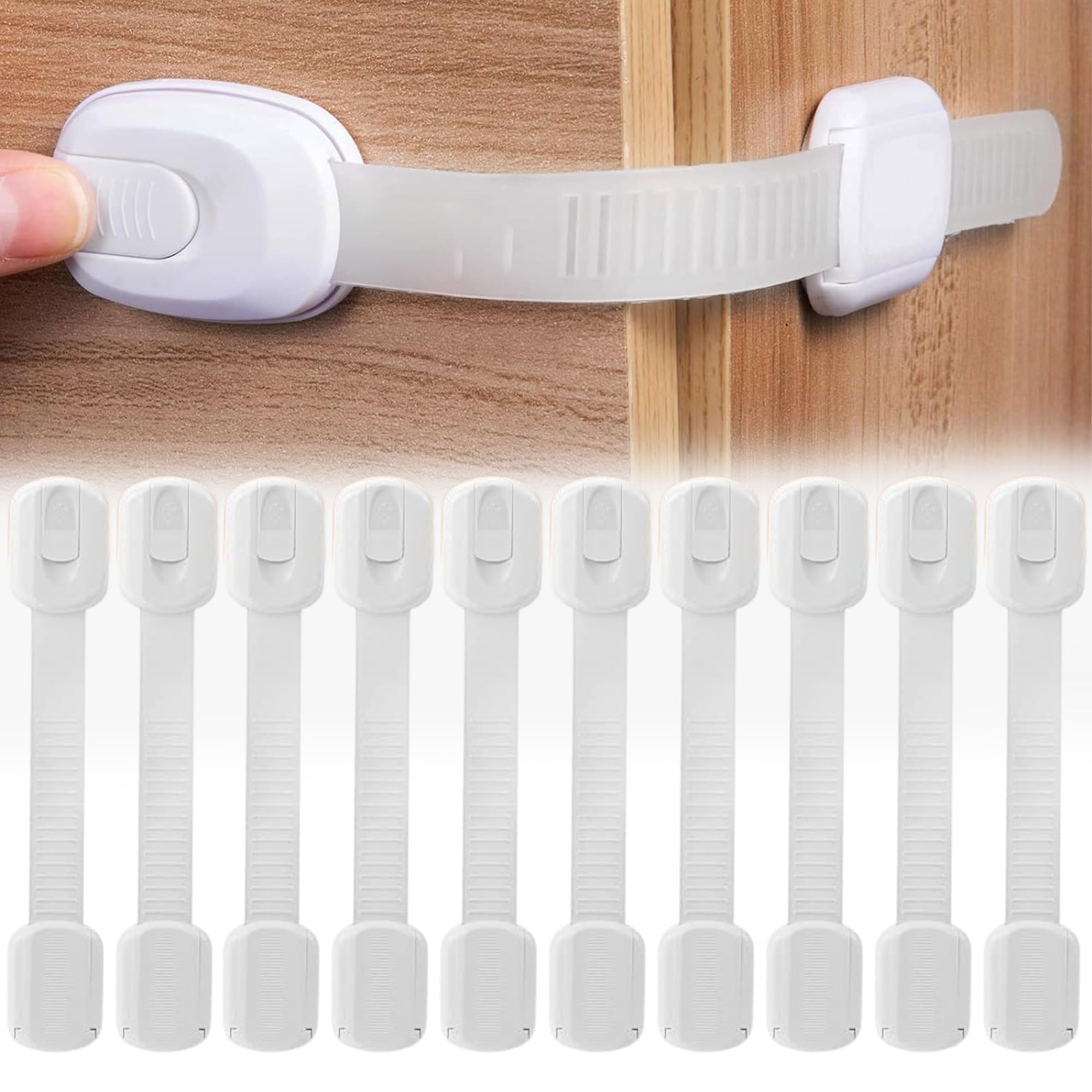 Beaugec 10 Pack Child Safety Locks - Adjustable Cupboard Locks for Children - Baby Proof Safety Locks for Cabinet Closet Fridge Drawer Refrigerator