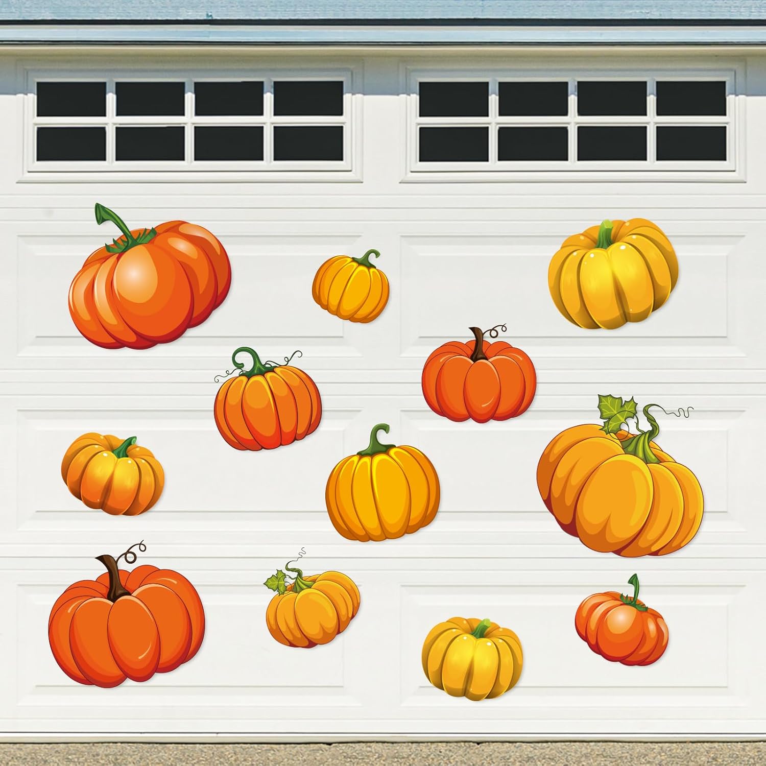 Garage Door Decorations - Whaline Pumpkin Garage Door Decoration Magnet Stickers Fall Magnet Decals Refrigerator Stickers Orange Garage Door Decals for Autumn Holiday Halloween Harvest Thanksgiving Party Home Decor, 12Pieces
