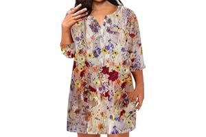 MGWTFZDL Plus Size Athletic Dresses for Curvy Women 3/4 Sleeve V Neck Loose Long Flowy Tops 2024 Casual Dresses L-5XL