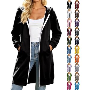 ZGTWHZY Womens Long Zip Up Hoodies 2026 Fall Winter Fashion Casual Lightweight Fleece Sweatshirts Jackets With Pockets