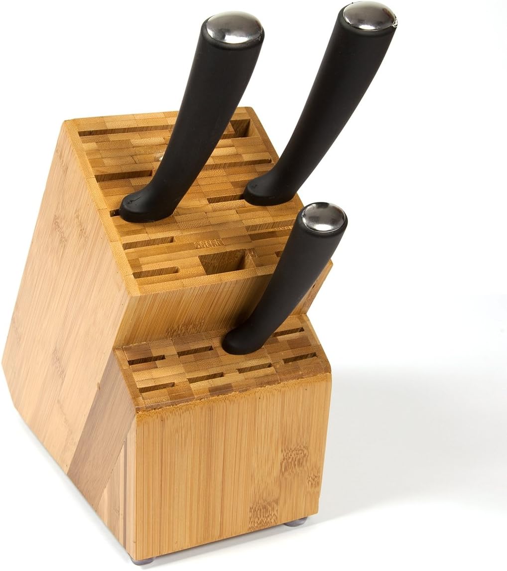 Woodluv Universal 19 Slot Bamboo Empty Knife Block Storage Organiser, Multi-colour