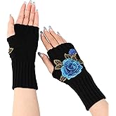 DUNKOING Fingerless Gloves Knitted Flower Winter Glove Half Finger Warm Mittens for Womens Girls Ladies Handmade Embroidery