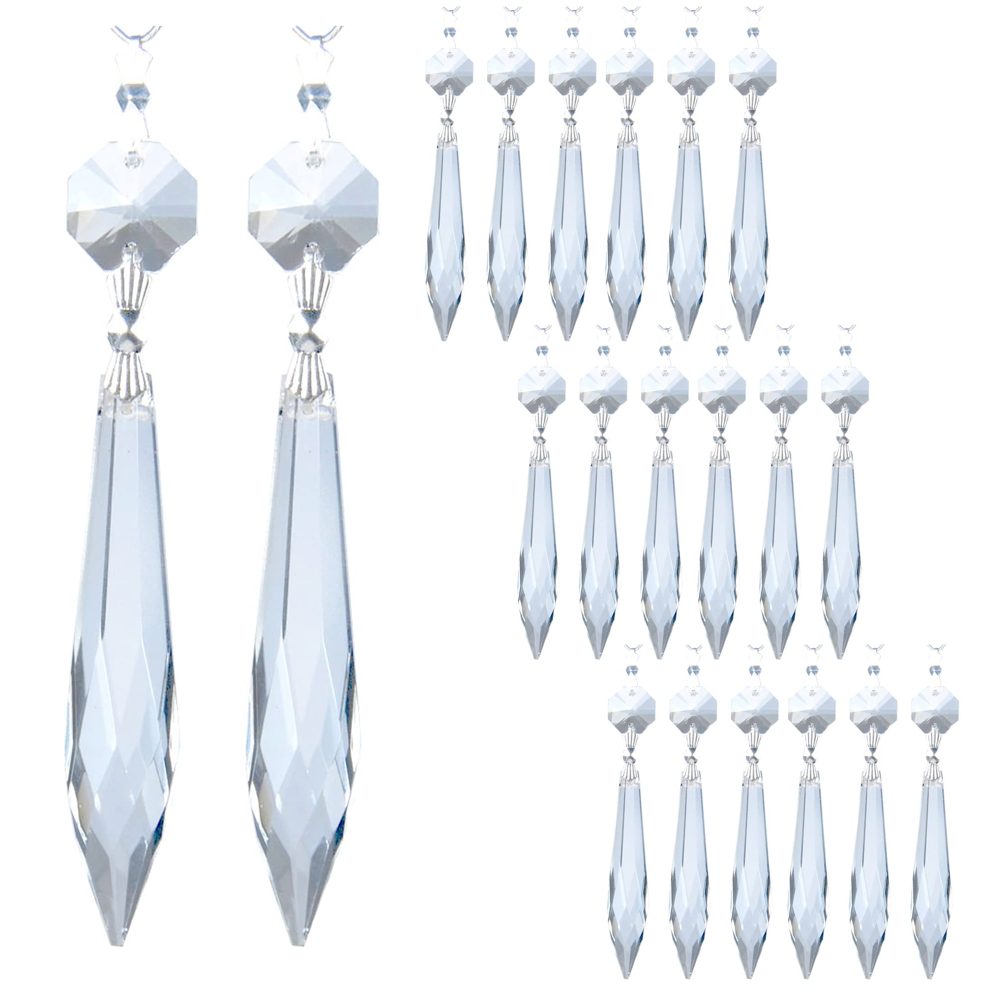 Photo 1 of 20Pcs Chandelier Icicle Crystal Prisms with Bead Crystals Lighting Lamp Replacement Parts (63mm, Clear)
