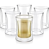 Teabloom Modern Insulated Turkish Tea Glasses - Set of 6 Double Walled Glass Teacups (6 oz / 177 ml)