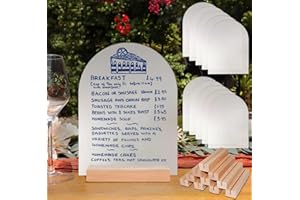 ORGANTEAM Frosted Blank Arch Acrylic Sign with Wooden Stands - 10 Pack DIY Customizable Sign Kit for Wedding Table Numbers, Restaurant Party Bridal Shower (6x8 Inch)