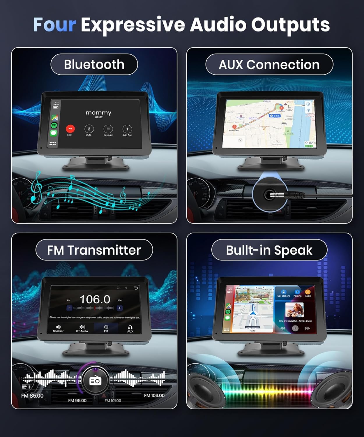podofo Portable Car Stereo Wireless Carplay Android Auto,7 Inch Touch Screen Car Radio with Bluetooth Hands-Free/Mirror Link/Maps Navigation/Voice Control/TF Card/AUX,for Cars, Trucks, SUVs